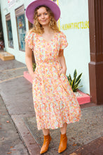 Load image into Gallery viewer, Lovely In Peach Floral Print Elastic Waist Ruffle Midi Dress
