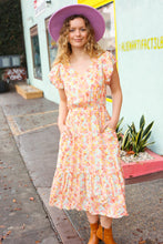 Load image into Gallery viewer, Lovely In Peach Floral Print Elastic Waist Ruffle Midi Dress
