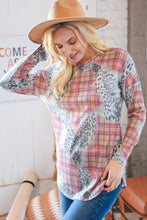 Load image into Gallery viewer, Taupe Leopard Plaid Rib Knit Round Neck Pullover
