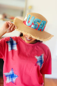 USA Sequin Frayed Edge Straw Hat
