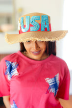 Load image into Gallery viewer, USA Sequin Frayed Edge Straw Hat
