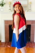 Load image into Gallery viewer, Holiday Ready Red White &amp; Blue Color Block Shoulder Tie Romper
