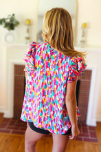 Load image into Gallery viewer, Eyes On You Multicolor Abstract Print Mock Neck Flutter Sleeve Top
