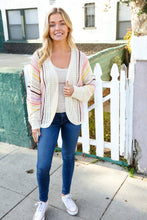 Load image into Gallery viewer, Easy Living Oatmeal Multicolor Stripe Dolman Crochet Cardigan
