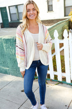 Load image into Gallery viewer, Easy Living Oatmeal Multicolor Stripe Dolman Crochet Cardigan
