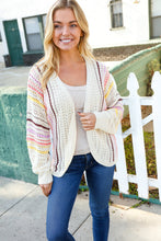 Load image into Gallery viewer, Easy Living Oatmeal Multicolor Stripe Dolman Crochet Cardigan
