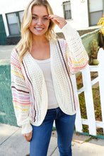 Load image into Gallery viewer, Easy Living Oatmeal Multicolor Stripe Dolman Crochet Cardigan
