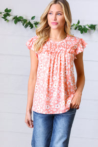 Pick Your Passion Ruffle Trim Floral Peplum Top in Peach