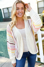 Load image into Gallery viewer, Easy Living Oatmeal Multicolor Stripe Dolman Crochet Cardigan
