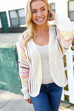 Load image into Gallery viewer, Easy Living Oatmeal Multicolor Stripe Dolman Crochet Cardigan
