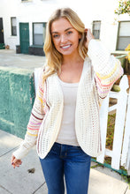 Load image into Gallery viewer, Easy Living Oatmeal Multicolor Stripe Dolman Crochet Cardigan
