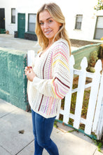 Load image into Gallery viewer, Easy Living Oatmeal Multicolor Stripe Dolman Crochet Cardigan
