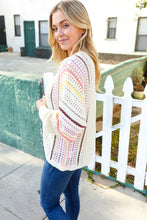 Load image into Gallery viewer, Easy Living Oatmeal Multicolor Stripe Dolman Crochet Cardigan
