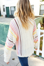 Load image into Gallery viewer, Easy Living Oatmeal Multicolor Stripe Dolman Crochet Cardigan
