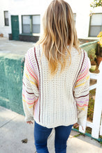 Load image into Gallery viewer, Easy Living Oatmeal Multicolor Stripe Dolman Crochet Cardigan
