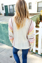 Load image into Gallery viewer, Easy Living Oatmeal Multicolor Stripe Dolman Crochet Cardigan
