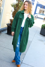 Load image into Gallery viewer, On Your Terms Fleece Button Down Duster Jacket in Forest Green
