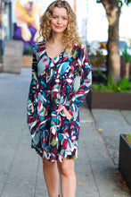 Load image into Gallery viewer, Bedazzle In Navy &amp; Plum Abstract Print Side Pocket Dress
