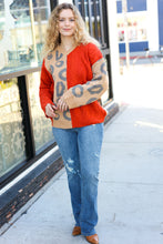 Load image into Gallery viewer, Call on Me Animal Print Cable Knit Color Block Sweater in Rust &amp; Taupe
