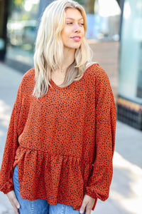 A Day At The Orchard Leopard Print V Neck Peplum Top