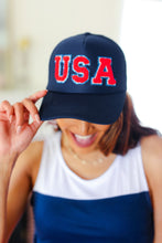 Load image into Gallery viewer, Navy &quot;USA&quot; Mesh Trucker Hat
