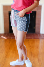 Load image into Gallery viewer, American Flag High Rise Frayed Hem Denim Shorts
