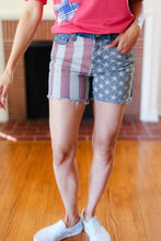 Load image into Gallery viewer, American Flag High Rise Frayed Hem Denim Shorts
