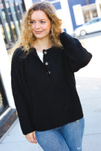 Load image into Gallery viewer, Better Than Ever Loose Knit Henley Button Sweater in Black
