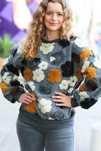 Load image into Gallery viewer, Feeling Joyful Embroidered Sherpa Flower Pullover in Grey
