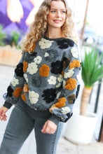 Load image into Gallery viewer, Feeling Joyful Embroidered Sherpa Flower Pullover in Grey
