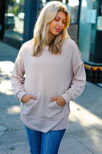 Cozy Up Mineral Wash Rib Knit Hoodie in Taupe