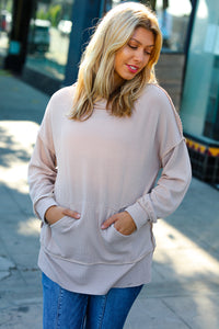 Cozy Up Mineral Wash Rib Knit Hoodie in Taupe