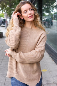 Autumn Vibes Asymmetrical Knit Sweater in Taupe