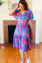 Load image into Gallery viewer, Remember Me Blue &amp; Fuchsia Geo Print V Neck Dress
