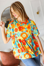 Load image into Gallery viewer, Sunflower&amp; Red Retro Floral Swing Babydoll Top
