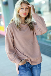 Cozy Up Mineral Wash Rib Knit Hoodie in Latte