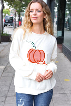 Load image into Gallery viewer, Halloween Lovely Ivory Embroidered Pumpkin Knit Sweater
