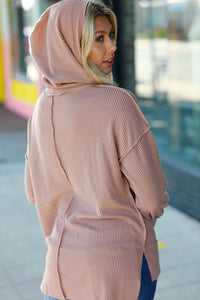 Cozy Up Mineral Wash Rib Knit Hoodie in Latte