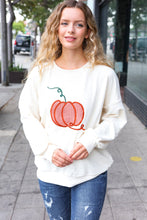 Load image into Gallery viewer, Halloween Lovely Ivory Embroidered Pumpkin Knit Sweater
