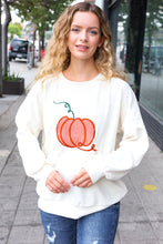 Load image into Gallery viewer, Halloween Lovely Ivory Embroidered Pumpkin Knit Sweater
