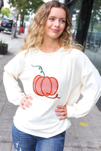 Load image into Gallery viewer, Halloween Lovely Ivory Embroidered Pumpkin Knit Sweater
