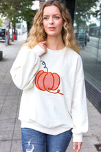 Load image into Gallery viewer, Halloween Lovely Ivory Embroidered Pumpkin Knit Sweater
