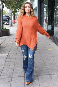 Autumn Vibes Asymmetrical Knit Sweater in Pumpkin