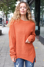 Load image into Gallery viewer, Autumn Vibes Asymmetrical Knit Sweater in Pumpkin
