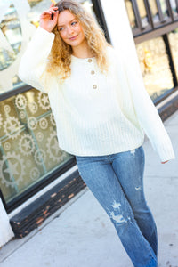 Better Than Ever Loose Knit Henley Button Sweater in Ivory