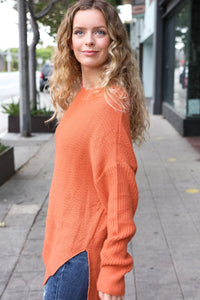 Autumn Vibes Asymmetrical Knit Sweater in Pumpkin