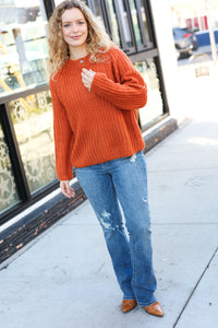 Better Than Ever Loose Knit Henley Button Sweater in Rust
