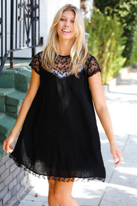 Glamourazzi Black Embroidered Lace Yoke Fit & Flare Dress