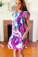 Load image into Gallery viewer, Go For Fun Fuchsia Geo Print Tiered Ruffle Sleeve Woven Dress
