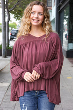 Load image into Gallery viewer, Casual Chic V Neck Yoke Modal Knit Oversized Top in Wine
